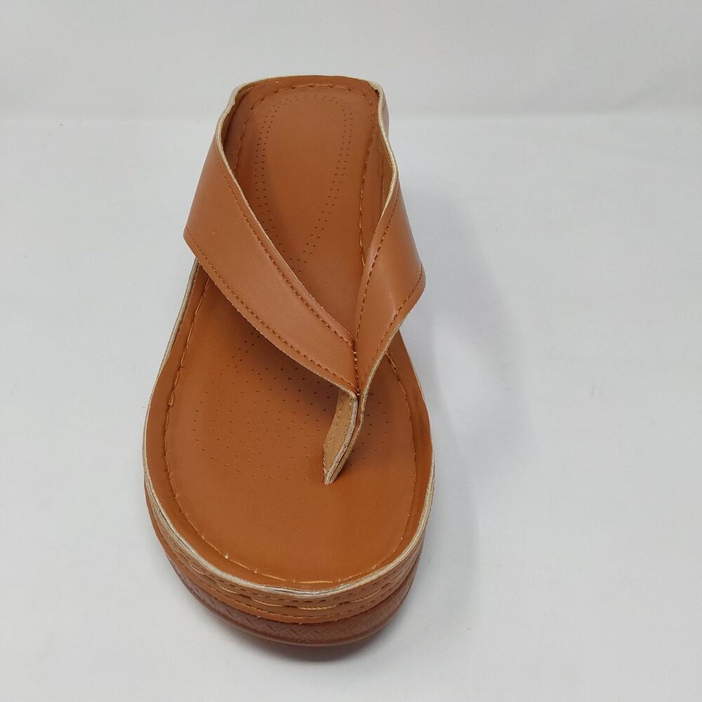 Women's Tan Brown Thong Mule Heels Slide Sandals Block Heel Size EU 43 Us 12 - Picture 6 of 15